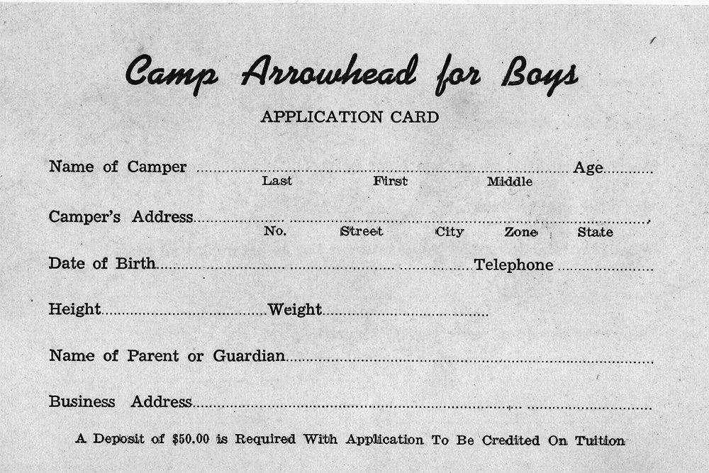Camp Arrowhead Application page 1